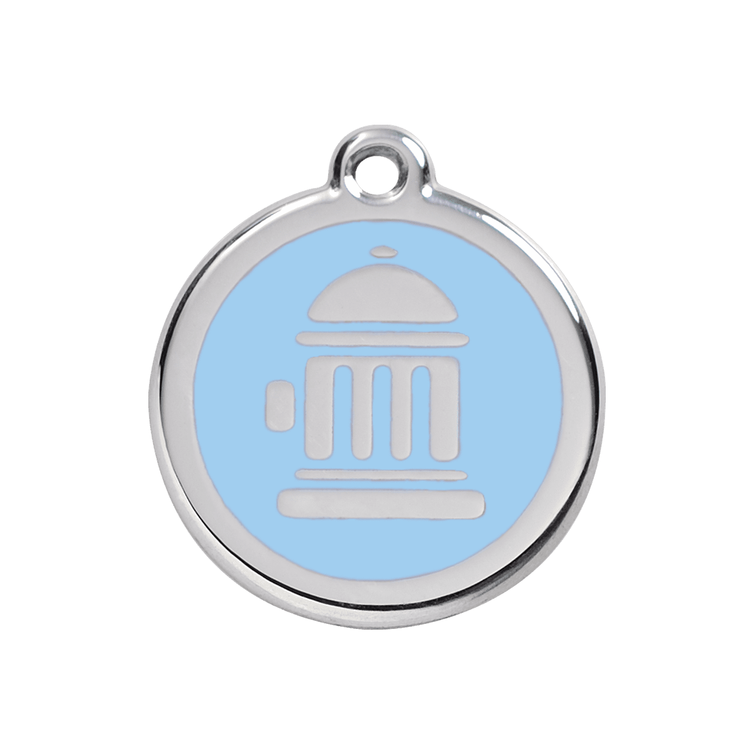 Vue avant - Médaille personnalisée pour chien Red Dingo Émail et acier inoxydable - Bouche d'incendie - Bleu clair - Talla M