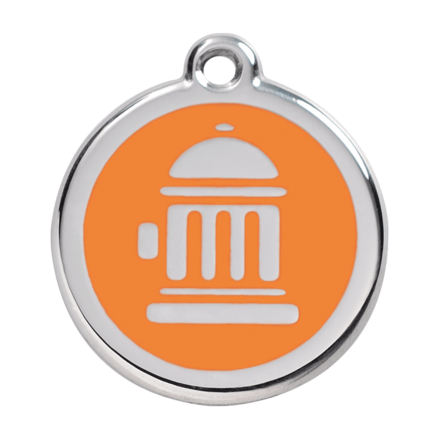 Vue avant - Médaille personnalisée pour chien Red Dingo Émail et acier inoxydable Orange Bouche d'incendie - Talla L