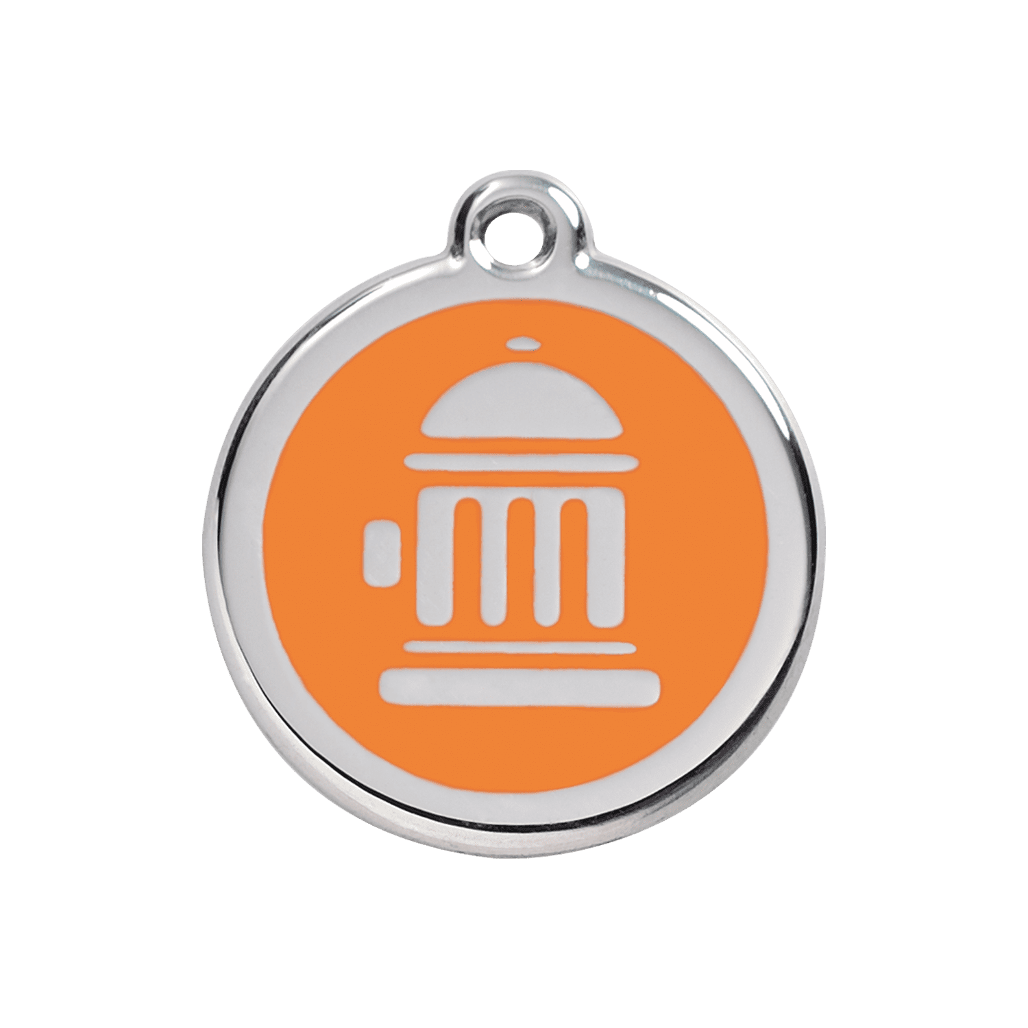 Vue avant - Médaille personnalisée pour chien Red Dingo Émail et acier inoxydable motif bouche d'incendie orange - Talla M - 01-FH-OR-ME