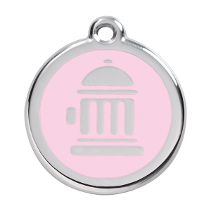 Placa para perro grande Hidrante rosa en esmalte y acero inoxidable