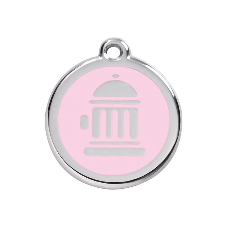 Vue avant - Médaille personnalisée Red Dingo Émail et acier inoxydable - Bouche d'incendie rose - Talla M