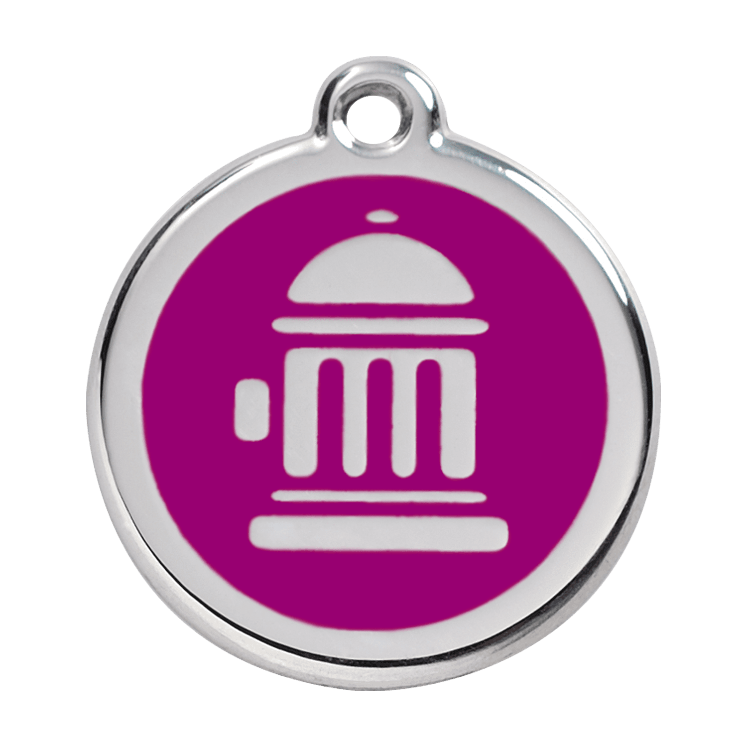 Vue avant - Médaille personnalisée pour chien Red Dingo Émail et acier inoxydable Bouche d'incendie Violet - Talla L