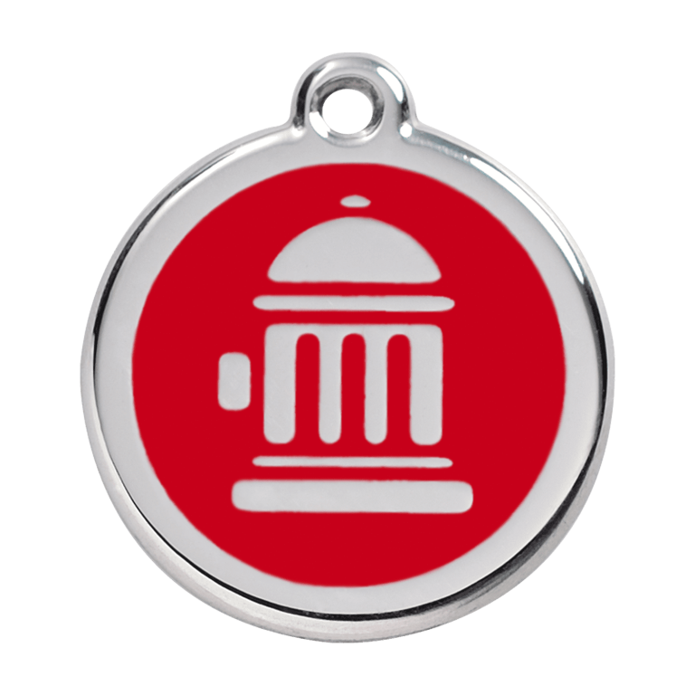 Vue avant - Médaille personnalisée pour chien Red Dingo Émail et acier inoxydable - Bouche d'incendie - Rouge - Talla L