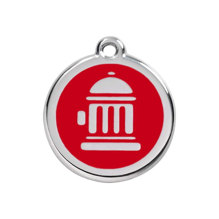 Vue avant - Médaille personnalisée pour chien Red Dingo Émail et acier inoxydable - Bouche d'incendie - Rouge - Talla M
