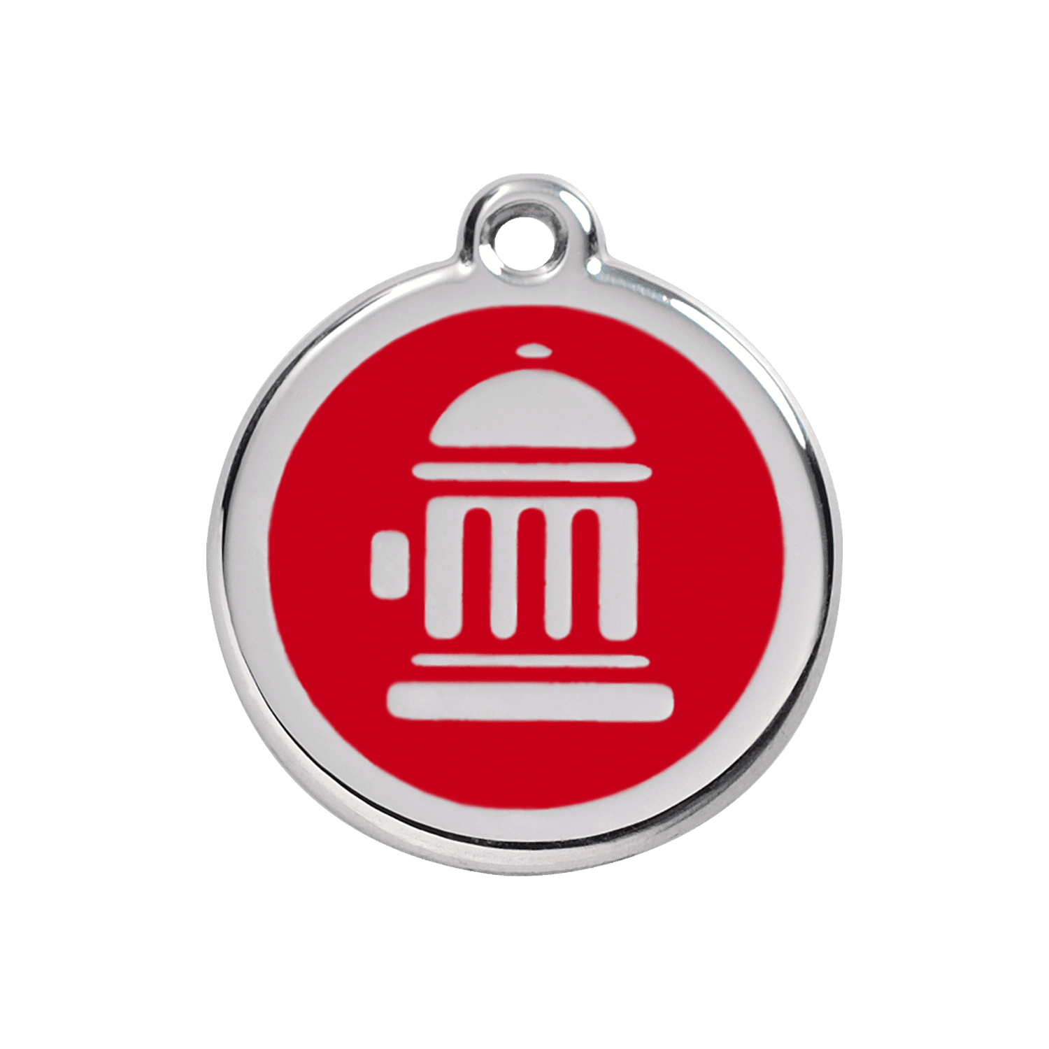 Vue avant - Médaille personnalisée pour chien Red Dingo Émail et acier inoxydable - Bouche d'incendie - Rouge - Talla M