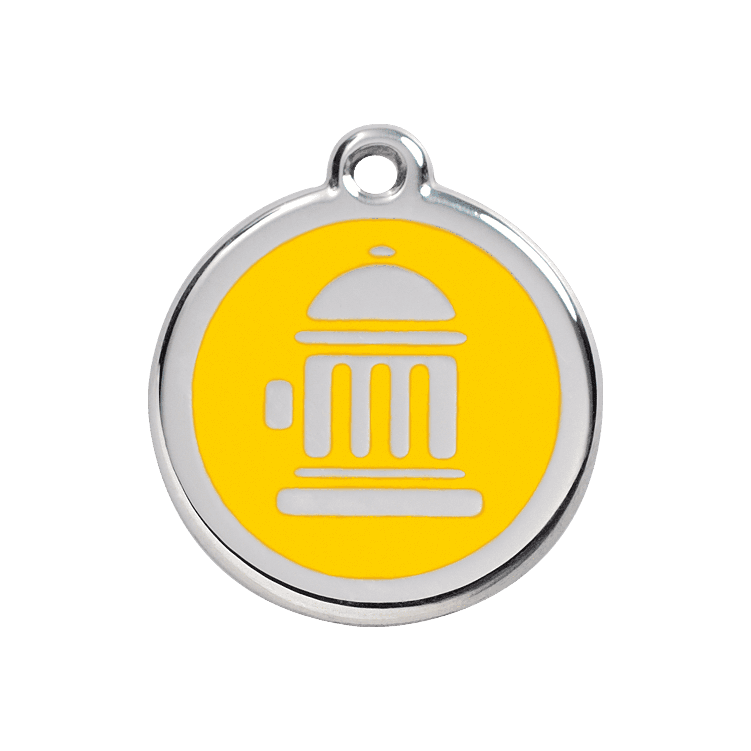 Vue avant - Médaille personnalisée pour chien - Red Dingo Émail et acier inoxydable - Bouche d'incendie jaune - Talla M