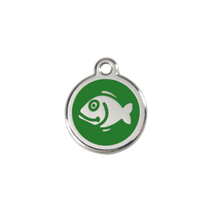 Placa para gato Pez en esmalte verde y acero inoxidable pequeña