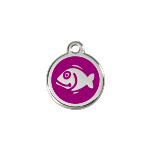 Placa para gato Pez en esmalte violeta y acero inoxidable pequeña