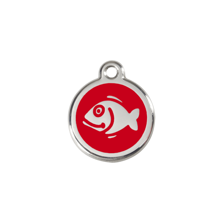 Vue avant - Médaille personnalisée pour chien/chat Red Dingo Émail et acier inoxydable Poisson Rouge - Talla S