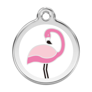 Placa para perro grande Blanco Flamenco en esmalte y acero inoxidable