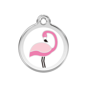 Placa para perro mediana Blanco Flamenco en esmalte y acero inoxidable