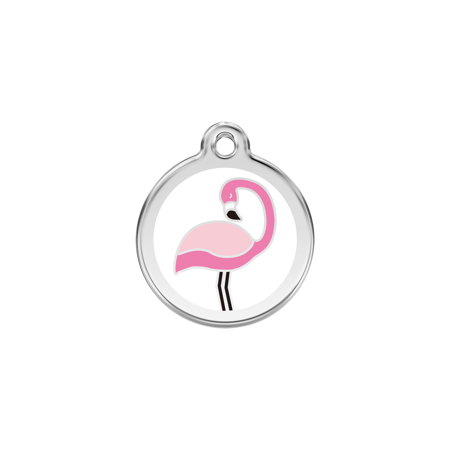 Vue avant - Médaille personnalisée pour chat ou chien - Red Dingo Émail et acier inoxydable - Motif Flamant Blanc - Talla S