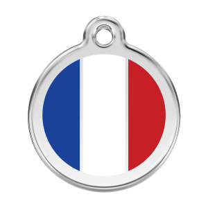 Placa para perro grande con bandera francesa en esmalte blanco y acero inoxidable