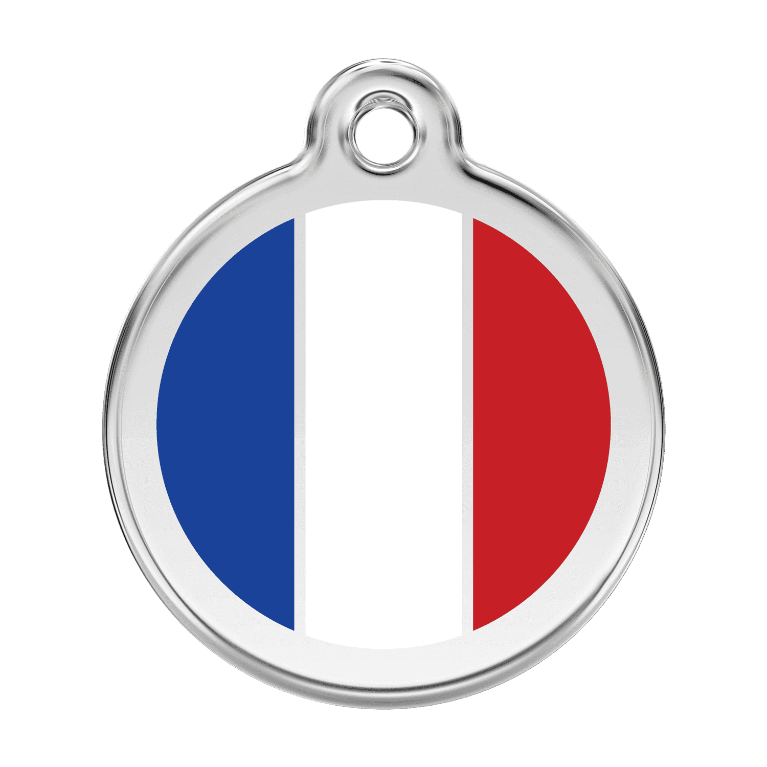 Vue avant - Médaille personnalisée pour chien Red Dingo Émail et acier inoxydable Drapeau français Blanc - Talla L