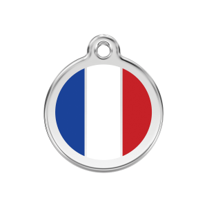Placa para perro mediana con bandera francesa en esmalte blanco