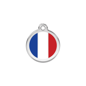 Placa para gato pequeña con bandera francesa en esmalte blanco y acero inoxidable