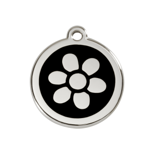 Placa para perro mediana con flor en esmalte negro