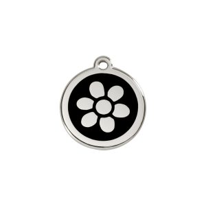 Placa para gato pequeña Flor esmalte negro y acero inoxidable