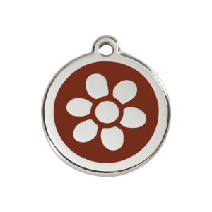 Placa para perro mediana con flor en esmalte marrón