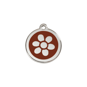 Placa para gato pequeña Flor en esmalte marrón y acero inoxidable