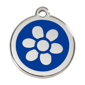 Placa para perro grande con flor en esmalte azul oscuro