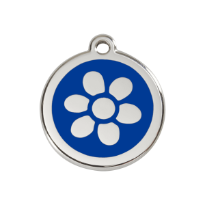 Placa para perro mediana con flor en esmalte azul oscuro