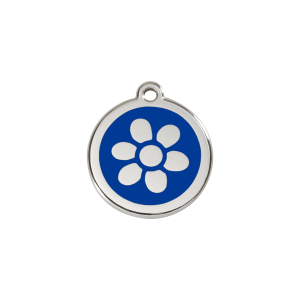 Placa para gato pequeña Flor en esmalte azul oscuro y acero inoxidable