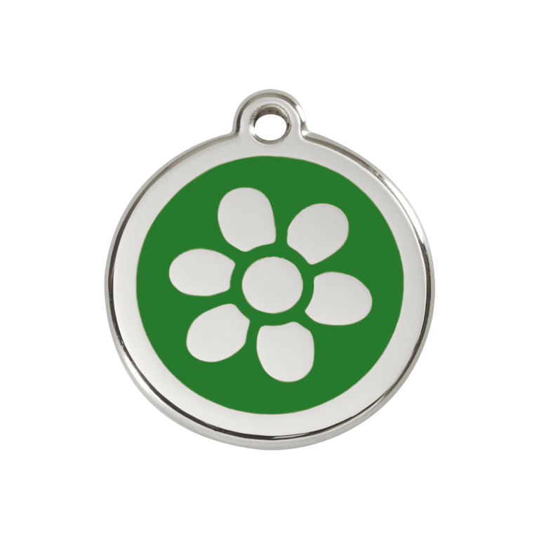 Vue avant - Médaille personnalisée pour chien Red Dingo Fleur Vert M - 01-FW-GR-ME