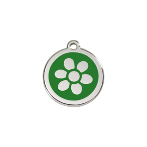 Placa para gato pequeña Flor en esmalte verde y acero inoxidable