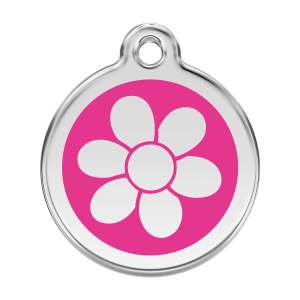 Placa para perro grande con flor en esmalte rosa vivo