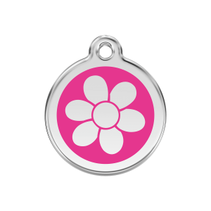 Placa para perro mediana con flor en esmalte rosa fuerte
