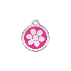 Placa para gato pequeña Flor en esmalte rosa fuerte y acero inoxidable