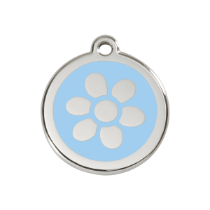 Placa para perro mediana con flor en esmalte azul claro