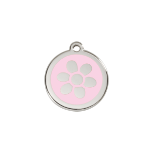 Placa para gato pequeña Flor en esmalte rosa y acero inoxidable