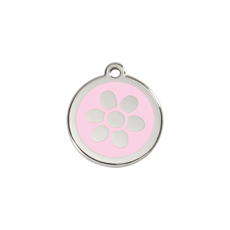 Vue avant - Médaille personnalisée Red Dingo Émail et acier inoxydable - Motif Fleur - Rose - Talla S
