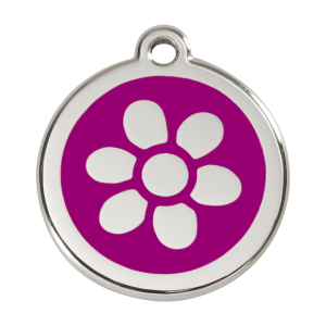 Placa para perro grande con flor en esmalte violeta