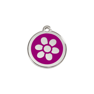 Placa para gato pequeña Flor en esmalte violeta y acero inoxidable