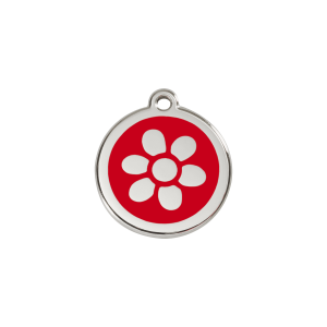 Placa para gato pequeña Flor en esmalte rojo y acero inoxidable