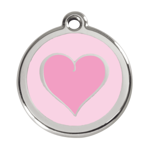 Placa para perro grande con corazón rosa en esmalte y acero inoxidable