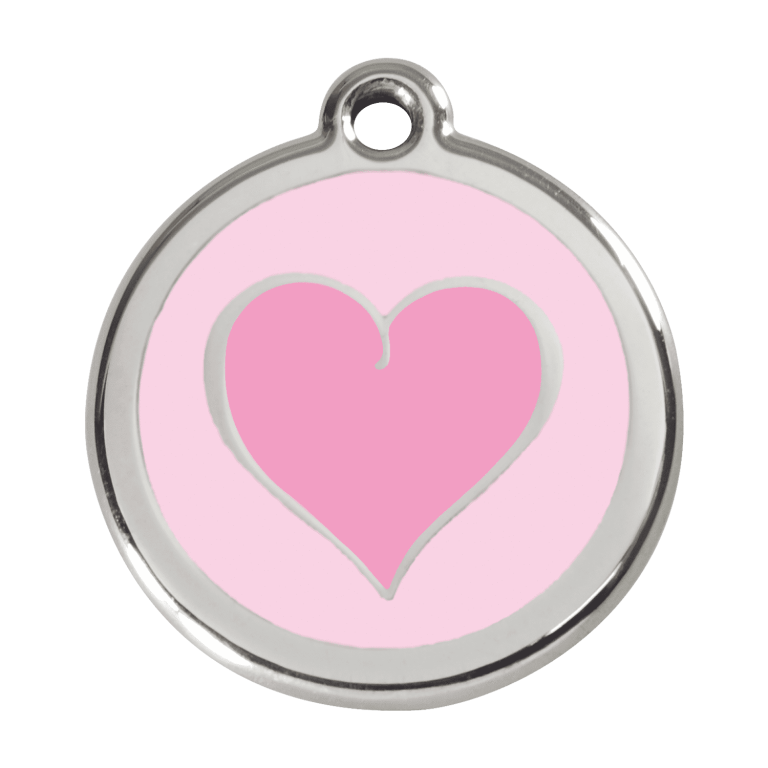 Vue avant - Médaille personnalisée pour chien Red Dingo Émail et acier inoxydable - Motif coeur rose - Talla L