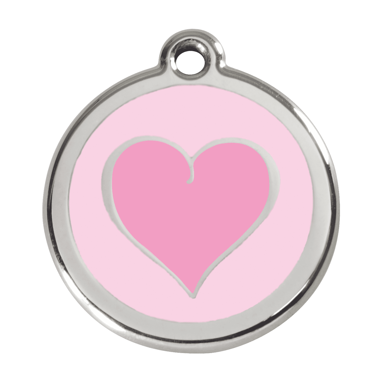 Vue avant - Médaille personnalisée pour chien Red Dingo Émail et acier inoxydable - Motif coeur rose - Talla L