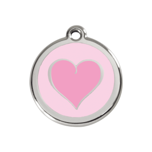 Placa para perro mediana con corazón rosa en esmalte y acero inoxidable