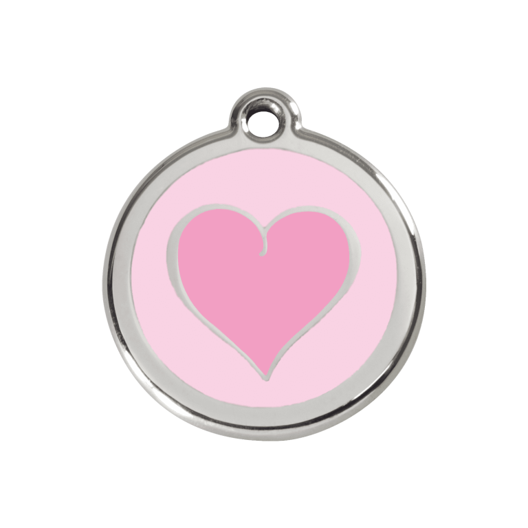 Vue avant - Médaille personnalisée pour chien/chat Red Dingo Émail/Acier inoxydable Coeur rose 30mm - Rose - Talla M - Réf : 01-HK-PK-ME