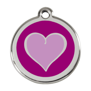 Placa para perro grande Corazón violeta en esmalte y acero inoxidable