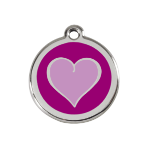Placa para perro Corazón violeta en esmalte y acero inoxidable Mediana