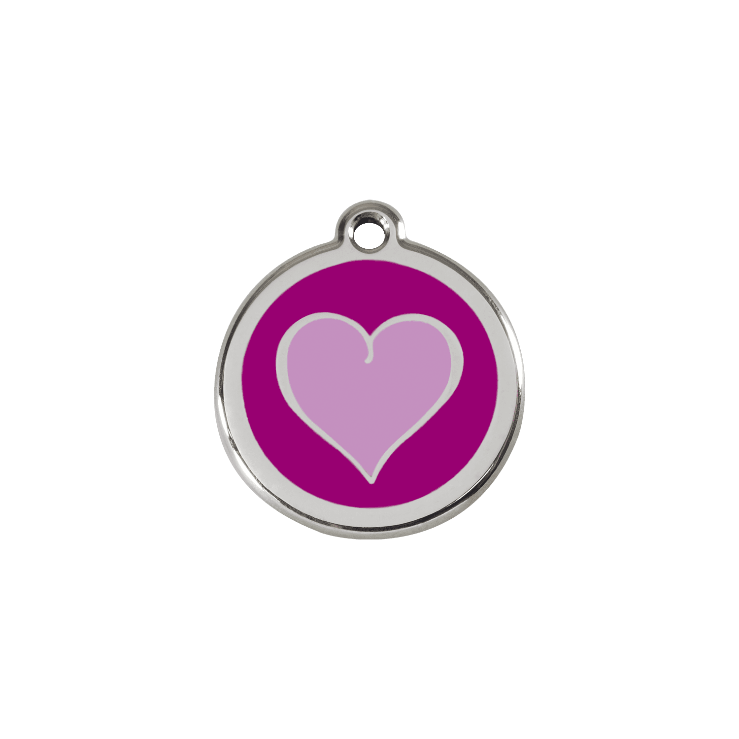 Vue avant - Médaille personnalisée pour chien/chat Red Dingo Émail et acier inoxydable - Coeur violet - Talla S