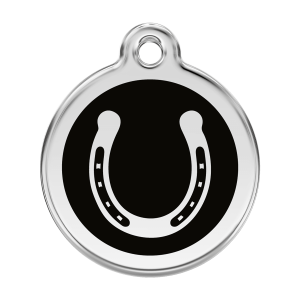 Placa para perro herradura negra en esmalte y acero inoxidable grande