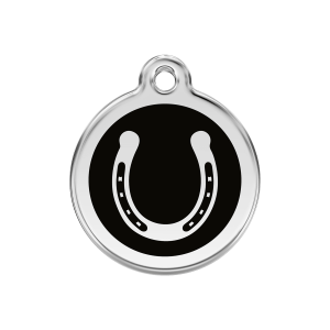 Placa para perro herradura negra en esmalte y acero inoxidable M