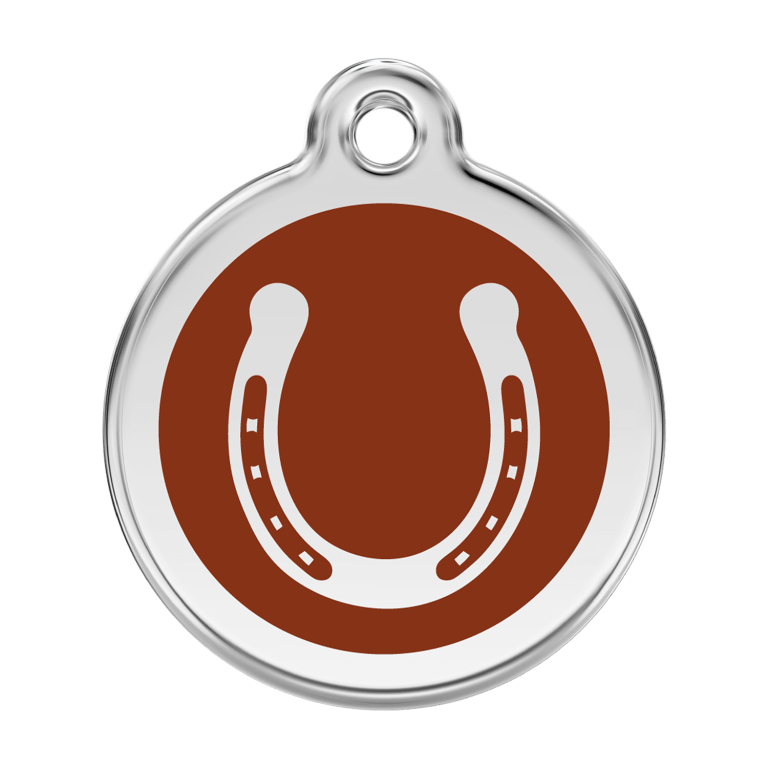 Vue avant - Médaille personnalisable pour chien Red Dingo Émail et acier inoxydable Fer à cheval Brun 38.00mm