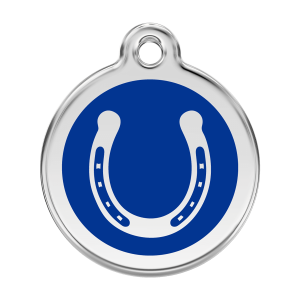 Placa para perro grande con herradura azul oscuro en esmalte y acero inoxidable